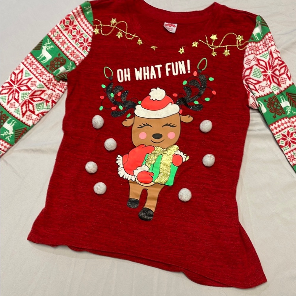 Holiday Time Red and Green Long Sleeve Tee Festive Design
